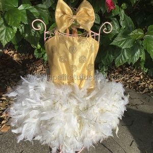 Gold glitter feather tutu dress